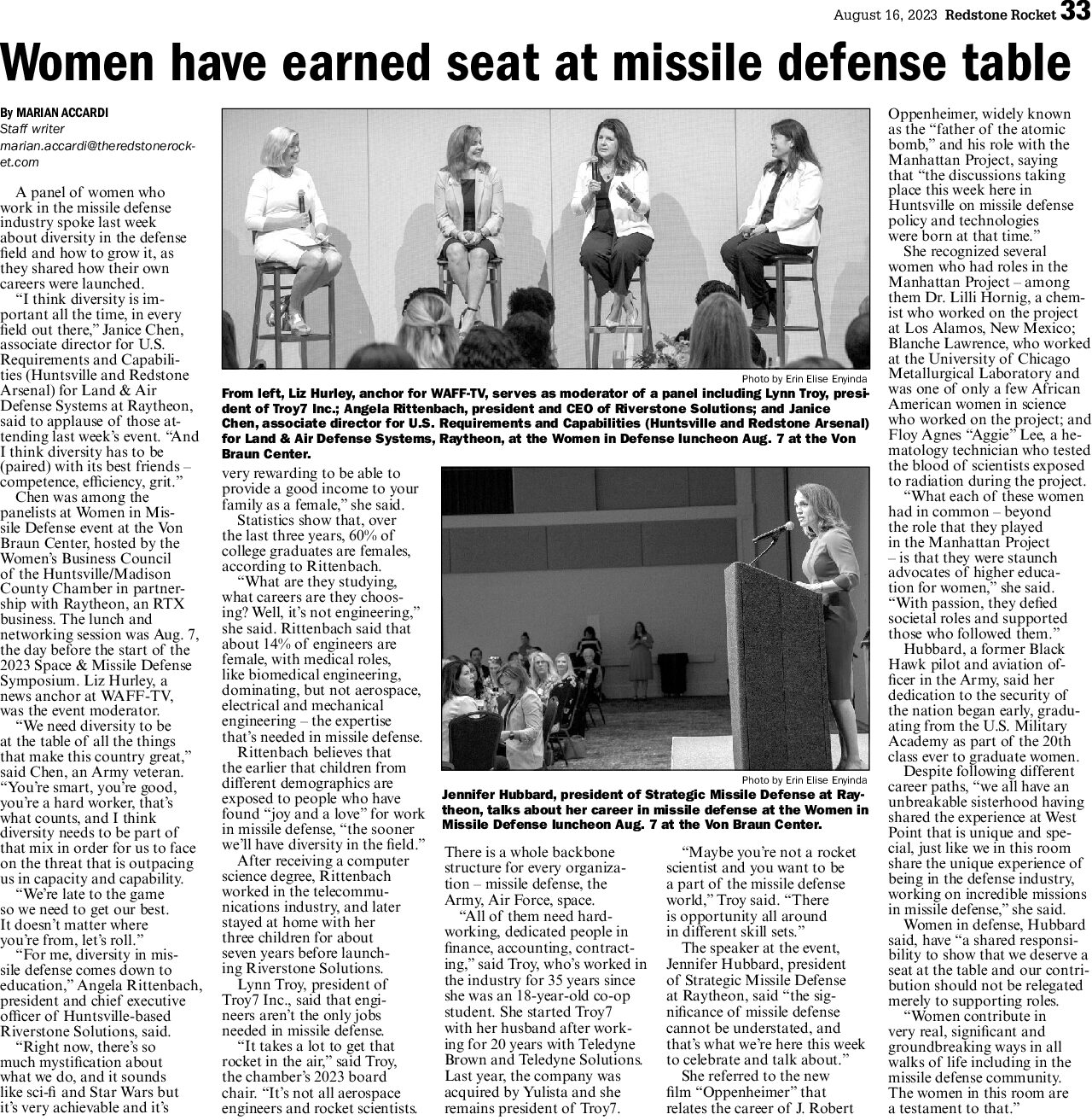 Riverstone Solutions CEO Guest Speaker for Women in Missile Defense